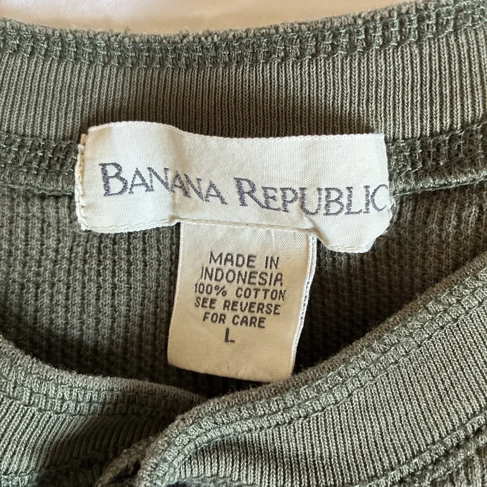 Banana Republic Shirt Mens L Waffle Knit Thermal Henley Long Sleeve Y2K Cotton